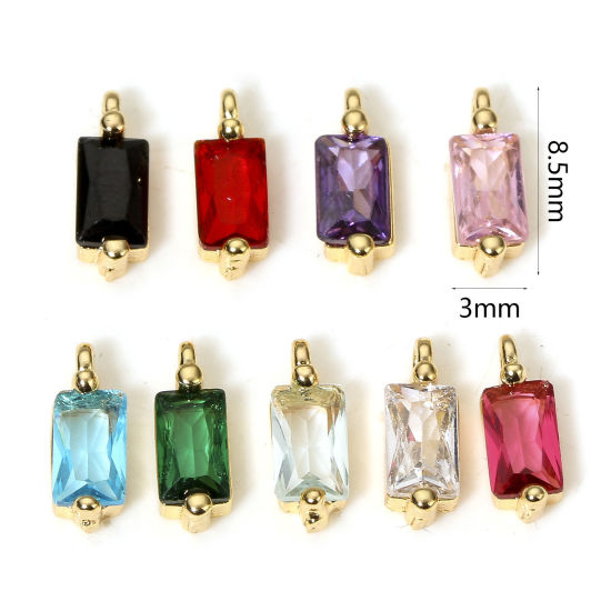 Imagen de 5 Unidades Respetuoso del Medio Ambiente Latón Geométrico Colgantes Charms Rectángulo 18K Oro Real Chapado 8.5mm x 3mm