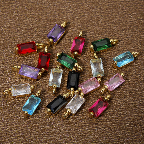 Imagen de 5 Unidades Respetuoso del Medio Ambiente Latón Geométrico Colgantes Charms Rectángulo 18K Oro Real Chapado 8.5mm x 3mm