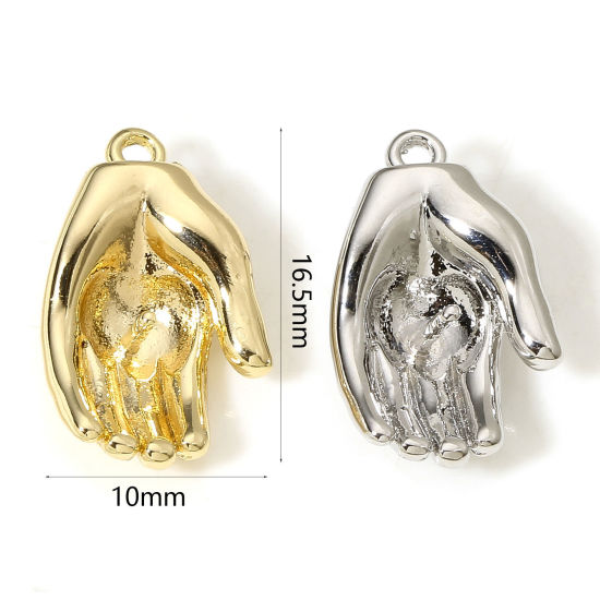 Immagine di 2 Pz Ecologico Ottone Connettore Ciondolo Perla Bail Pin Cap Vero Oro Placcato Mani 3D 16.5mm x 10mm
