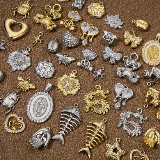 Immagine di 2 Pz Ecologico Ottone Connettore Ciondolo Perla Bail Pin Cap Vero Oro Placcato Mani 3D 16.5mm x 10mm