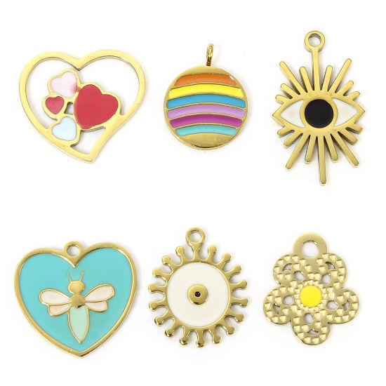 Immagine di 1 Pz Placcatura Sottovuoto Ecologica 304 Acciaio Inossidabile Galassia Ciondoli Arcobaleno 18K Vero Oro Placcato Multicolore Smalto