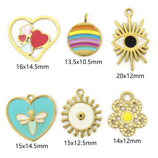 Immagine di 1 Pz Placcatura Sottovuoto Ecologica 304 Acciaio Inossidabile Galassia Ciondoli Arcobaleno 18K Vero Oro Placcato Multicolore Smalto