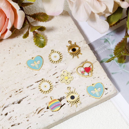 Immagine di 1 Pz Placcatura Sottovuoto Ecologica 304 Acciaio Inossidabile Galassia Ciondoli Arcobaleno 18K Vero Oro Placcato Multicolore Smalto