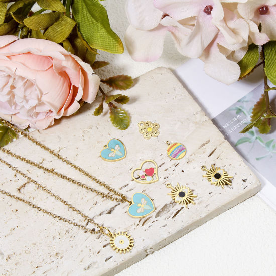 Immagine di 1 Pz Placcatura Sottovuoto Ecologica 304 Acciaio Inossidabile Galassia Ciondoli Arcobaleno 18K Vero Oro Placcato Multicolore Smalto