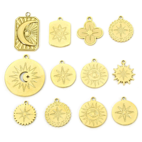 Изображение Eco-friendly Vacuum Plating 304 Stainless Steel Galaxy Charms Gold Plated Star Sunshine