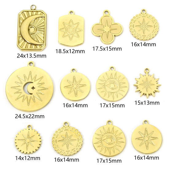 Изображение Eco-friendly Vacuum Plating 304 Stainless Steel Galaxy Charms Gold Plated Star Sunshine
