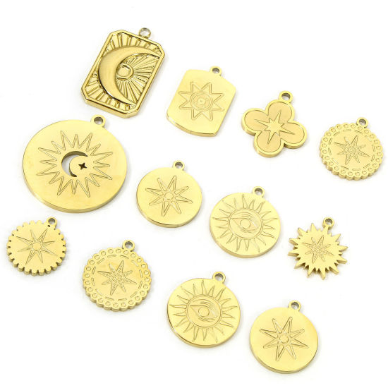 Image de Eco-friendly Vacuum Plating 304 Stainless Steel Galaxy Charms Gold Plated Star Sunshine