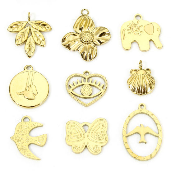 Imagen de 1 Unidad Enchapado al Vacío Ecológico 304 Acero Inoxidable Estilo Pastoral Colgantes Charms Hoja Chapado en Oro