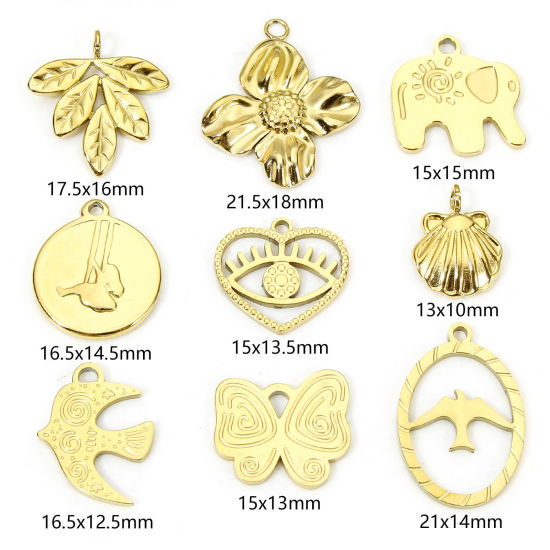 Imagen de 1 Unidad Enchapado al Vacío Ecológico 304 Acero Inoxidable Estilo Pastoral Colgantes Charms Hoja Chapado en Oro