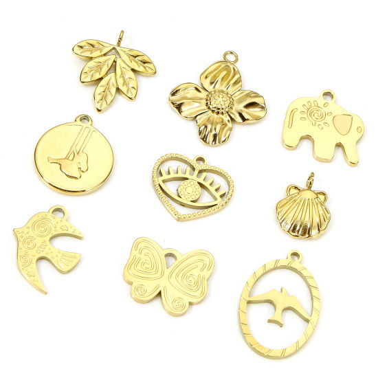 Picture of Eco-friendly Vacuum Plating 304 Stainless Steel Pastoral Style Charms Gold Plated Leaf