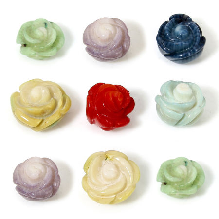 Coral ( Natural Dyed ) (Half Drilled) Beads For DIY Jewelry Making Rose Flower About 13x13mm - 10x10mm, Hole: Approx 0.8mm