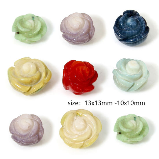 Bild von Koralle (natürlich gefärbt) (halbgebohrt) Perlen für die DIY-Schmuckherstellung, Rosenblüte, ca. 13 x 13 mm – 10 x 10 mm, Loch: ca. 0,8 mm