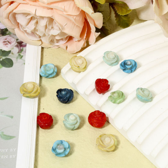 Bild von Koralle (natürlich gefärbt) (halbgebohrt) Perlen für die DIY-Schmuckherstellung, Rosenblüte, ca. 13 x 13 mm – 10 x 10 mm, Loch: ca. 0,8 mm