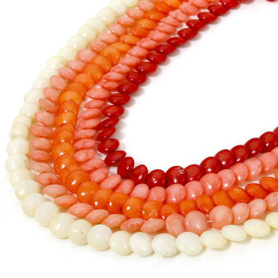 Image de 1 Enfilade Perles pour DIY Fabrication de Bijoux de Pendentife en Corail ( Naturel/Teint ) Rond Env. 7mm Dia., Trou: env. 0.5mm