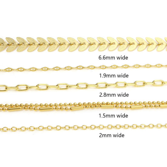 Picture of 1 Yard Eco-friendly Vacuum Plating Brass Stylish Handmade Link Chain For Handmade DIY Jewelry Making Findings Leaf 18K Gold Plated