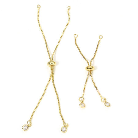 1 Piece Eco-friendly Vacuum Plating Brass Simple Box Chain Semi-finished Adjustable Slider/ Slide Bolo Bracelets Base For DIY Handmade Jewelry Making Real Gold Plated Clear Rhinestone