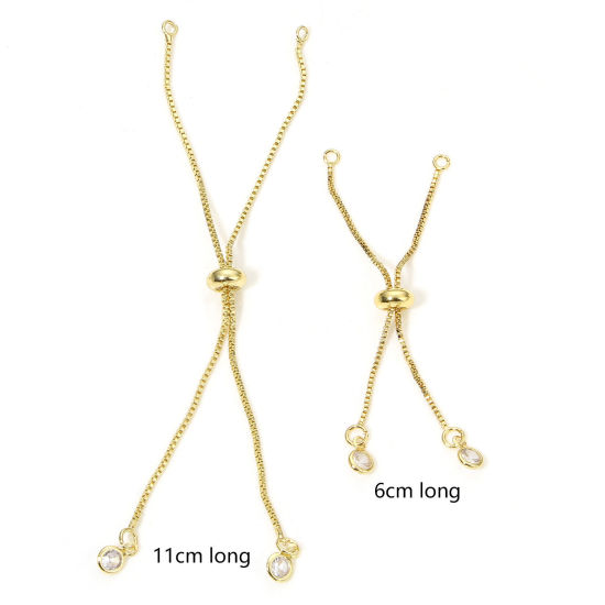 Picture of Eco-friendly Vacuum Plating Brass Simple Semi-finished Adjustable Slider/ Slide Bolo Bracelets For DIY Handmade Jewelry Making Box Chain 18K Gold Plated Clear Rhinestone