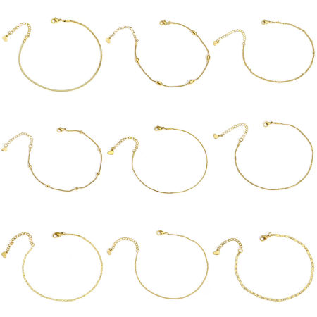 Vacuum Plating 304 Stainless Steel Handmade Link Chain Anklet 18K Gold Plated 22cm(8 5/8") long
