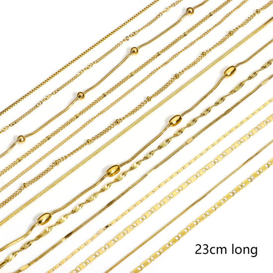 Picture of Vacuum Plating 304 Stainless Steel Handmade Link Chain Anklet 18K Gold Plated 22cm(8 5/8") long