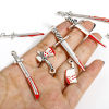 Picture of Zinc Based Alloy Halloween Pendants Antique Silver Color Red Knife Enamel