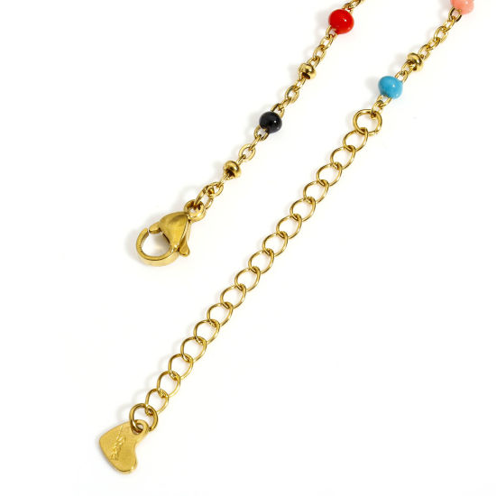 Picture of 1 Piece 304 Stainless Steel Handmade Link Chain Anklet 18K Gold Color Enamel 22cm(8 5/8") long