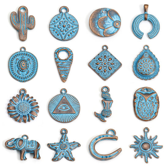 Image de 20 PCs Zinc Based Alloy Ocean Jewelry Charms Antique Copper Blue Patina
