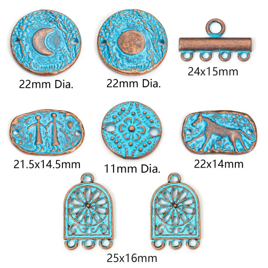 Image de 10 PCs Zinc Based Alloy Connectors Charms Pendants Antique Copper Blue Patina
