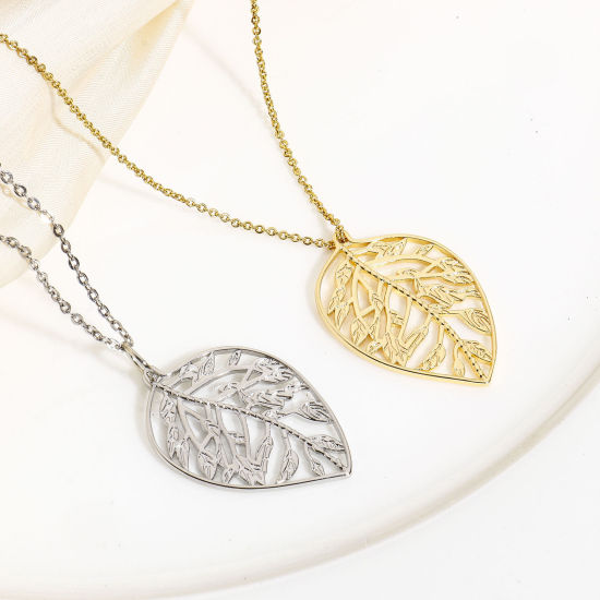 Изображение 2 ШТ Экологичный Латунь Подвески Лист настоящее золото с покрытием ажурная резьба 3.3см x 2.3см