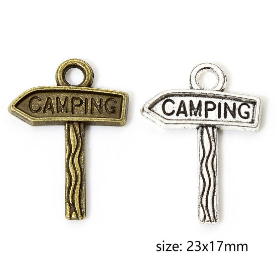 Image de 50 Pcs Breloques en Alliage de Zinc Multicolore Signalisation Routière Mots " CAMPING " 23mm x 17mm