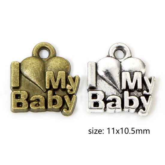 Picture of Zinc Based Alloy Mother's Day Charms Multicolor Heart Message " I love my BABY " 11mm x 10.5mm