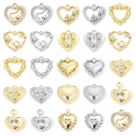 Image de 1 Pièce Breloques La Saint Valentin en Laiton Respectueux de la Nature Cœur Plaqué Or Véritable