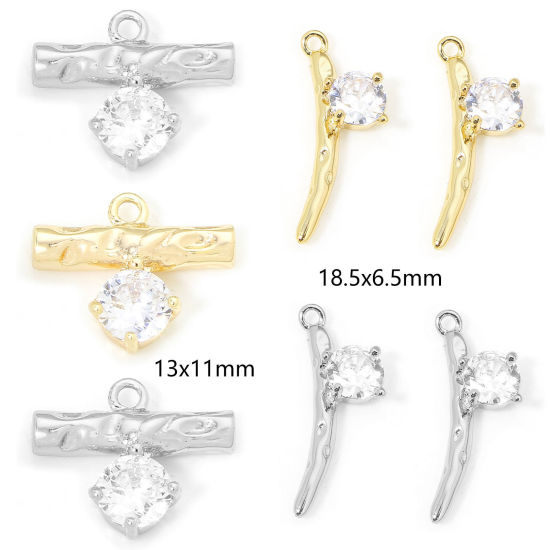 Picture of Eco-friendly Brass Charms Real Gold Plated Branch Clear Cubic Zirconia