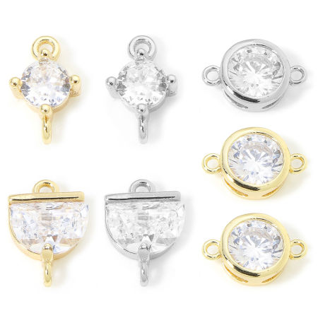 Image de 2 Pcs Connecteurs Pendentifs Breloques Géométrique en Laiton Respectueux de la Nature Plaqué Or Véritable à Zircone Cubique Clair