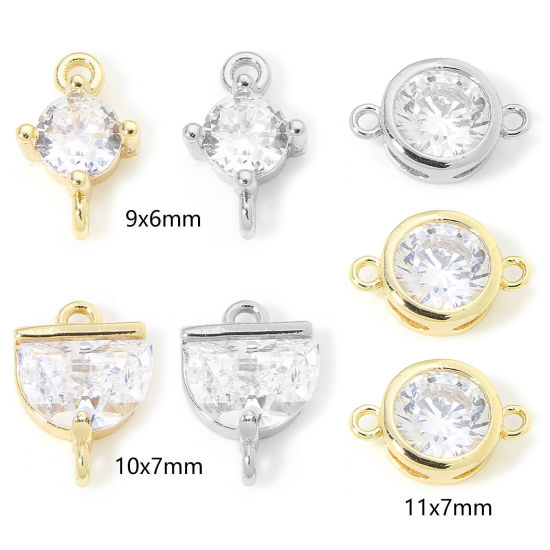 Picture of 2 PCs Eco-friendly Brass Geometric Connectors Charms Pendants Real Gold Plated Clear Cubic Zirconia