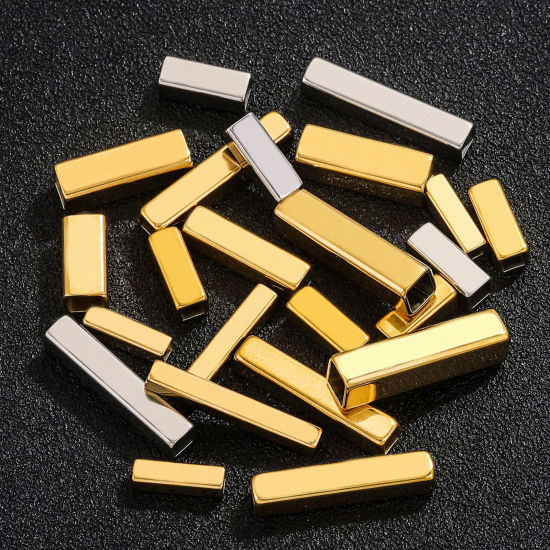 Picture of 5 PCs 304 Stainless Steel Beads For DIY Charm Jewelry Making Rectangle Blank Stamping Tags