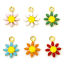 Picture of 304 Stainless Steel Charms 18K Gold Plated Multicolor Daisy Flower Double-sided Enamel 10mm x 7.5mm