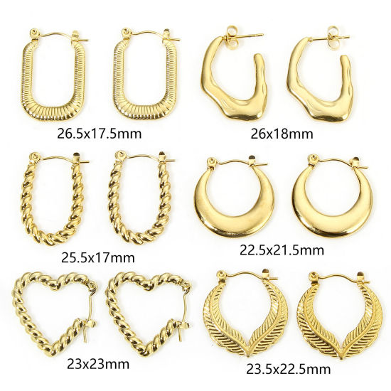 Bild von 1 Paar Hypoallergen Einfach und lässig Geometrisch 18K Gold plattiert 304 Edelstahl Geflochten Herz Hoop Ohrringe Für Frauen Party