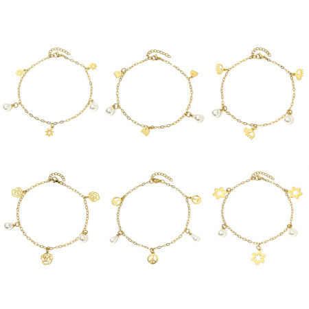 304 Stainless Steel Link Cable Chain Anklet Gold Plated With Lobster Claw Clasp And Extender Chain Rose Flower 23cm(9") long