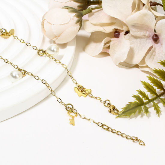 Picture of 304 Stainless Steel Link Cable Chain Anklet Gold Plated With Lobster Claw Clasp And Extender Chain Daisy Flower Key