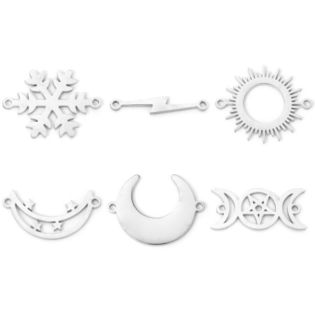 Immagine di 5 Pz 304 Acciaio Inossidabile Pendenti Charms Connettori Tono Argento Filigrana