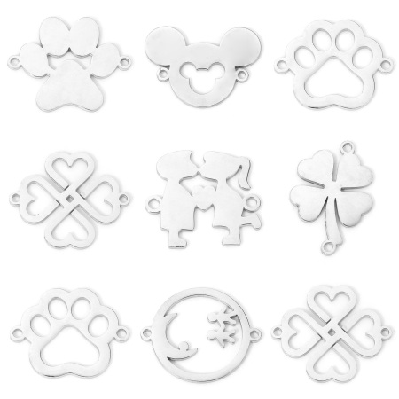 Picture of 304 Stainless Steel Connectors Charms Pendants Silver Tone Hollow