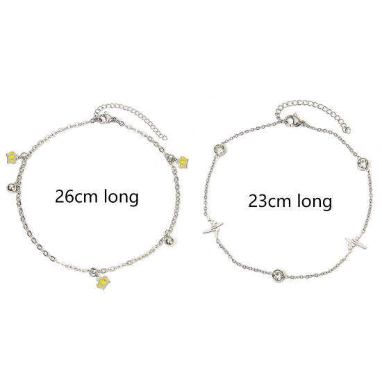 Picture of 304 Stainless Steel Link Cable Chain Anklet Silver Tone With Lobster Claw Clasp And Extender Chain