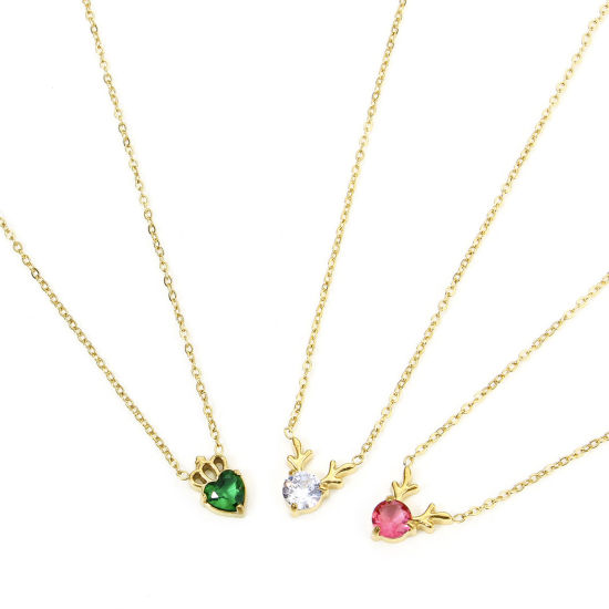 Picture of Eco-friendly Vacuum Plating Sweet & Cute Exquisite 18K Real Gold Plated Multicolor 304 Stainless Steel & Rhinestone Link Cable Chain Deer Animal Pendant Necklace For Women Engagement