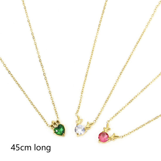 Picture of Eco-friendly Vacuum Plating Sweet & Cute Exquisite 18K Real Gold Plated Multicolor 304 Stainless Steel & Rhinestone Link Cable Chain Deer Animal Pendant Necklace For Women Engagement