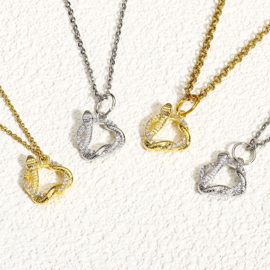 Immagine di 2 Pz Ecologico Ottone Charms Serpente Vero Oro Placcato Micro Spianare Trasparente Cubic Zirconiae 15mm x 13mm