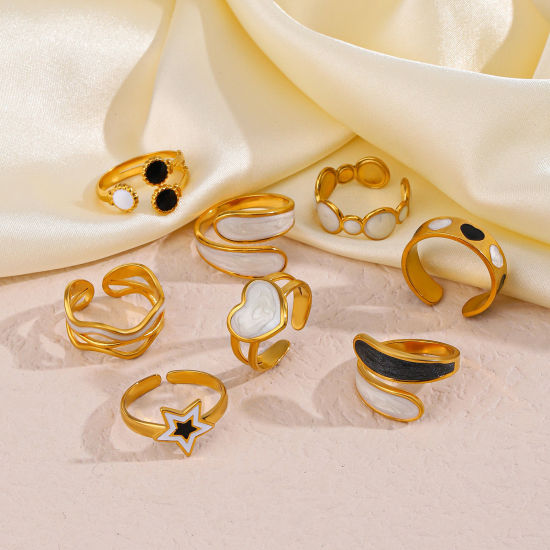 Immagine di 1 Pz Ecologico Retrò Semplice Placcato Oro 18K Multicolore 304 Acciaio Inossidabile Aperto Stella a Cinque Punte Smalto Anello Per Donne Festa