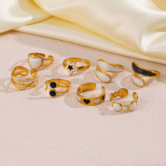 Immagine di 1 Pz Ecologico Retrò Semplice Placcato Oro 18K Multicolore 304 Acciaio Inossidabile Aperto Stella a Cinque Punte Smalto Anello Per Donne Festa