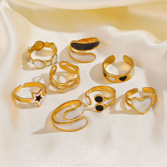 Immagine di 1 Pz Ecologico Retrò Semplice Placcato Oro 18K Multicolore 304 Acciaio Inossidabile Aperto Stella a Cinque Punte Smalto Anello Per Donne Festa