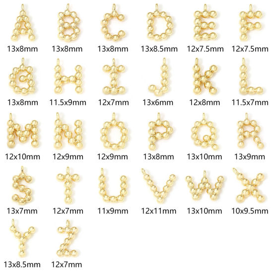 Image de 2 Pcs Breloques en Laiton Respectueux de la Nature Lettre Plaqué Or Véritable 18K à Pois