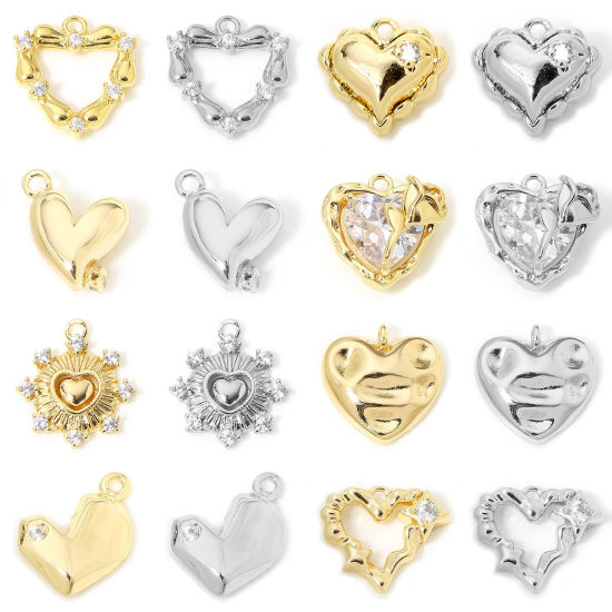 Imagen de 2 Unidades Respetuoso del Medio Ambiente Latón día de San Valentín Colgantes Charms Corazón Oro Real Chapado Claro Circón Artificial